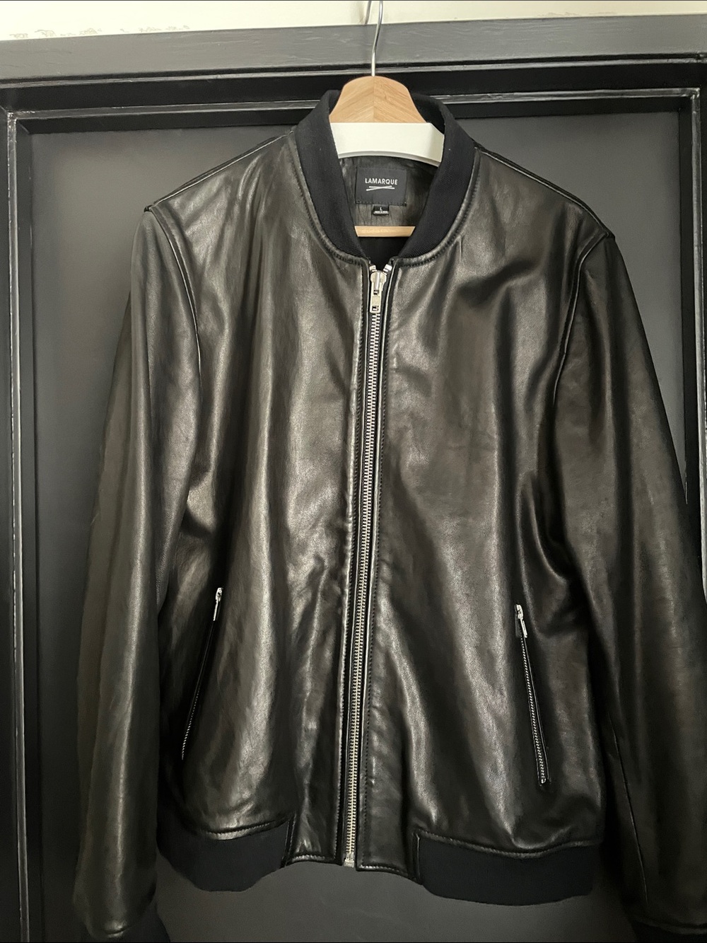 Lamarque “Tate” Black Leather Bomber Jacket - Picture 5 of 9